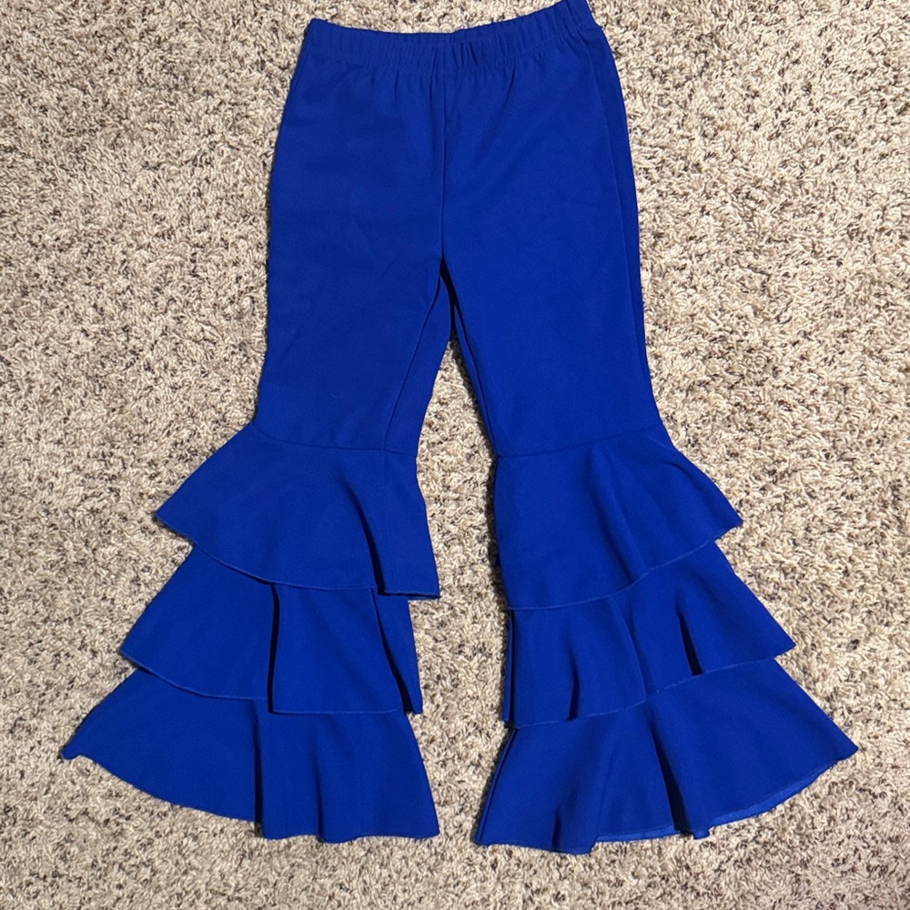 Girls size 8 royal blue adorable ultra 3 tier flare pants with matching top - Picture 3 of 4